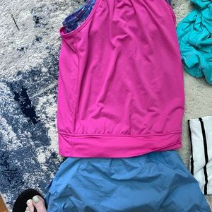 Ivivva Hot pink tank top attached built in bra with a light blue skort Size 12